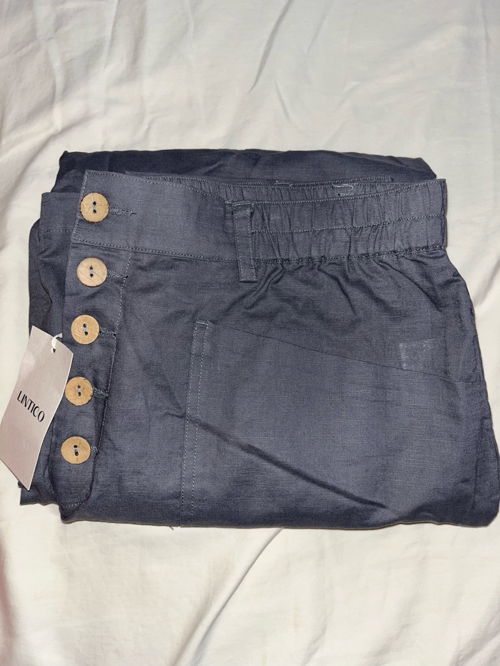 NWT Lintico Pants Grey Button Fly Straight Taper Stretch Waist Linen Blend XL - Picture 3 of 5